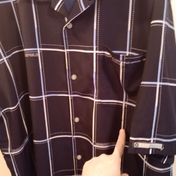 Vintage Southpole  Navy Blue Plaid Shirt Button Up Size 2XL Spell Out HAS A HOLE - Picture 3 of 7